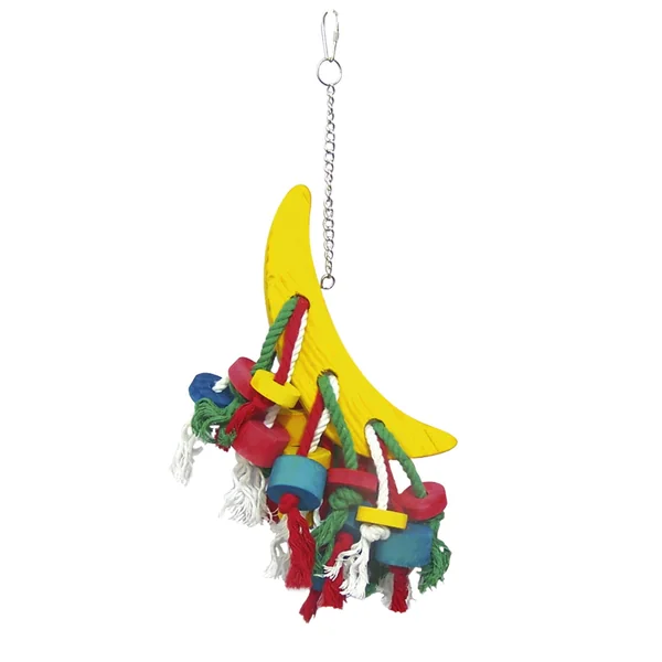 ICA Juguete Madera Banana con Cuerdas y Cuentas para Pájaros — 44cm