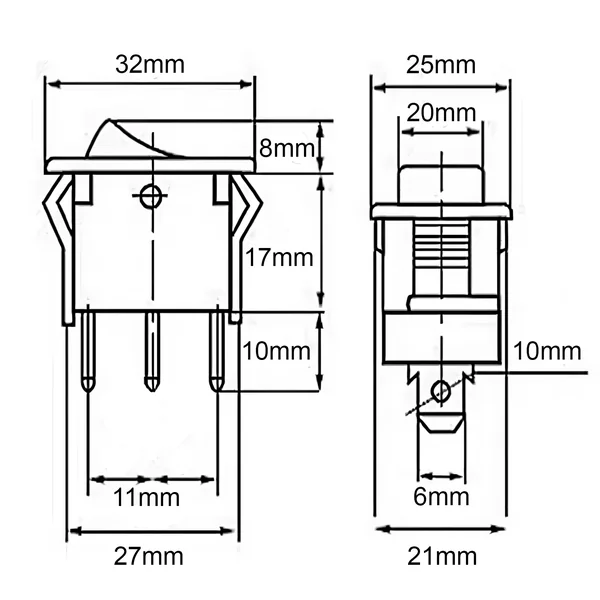 Interruptor basculante de 3 vias ON/OFF/ON Rojo 16 A Rojo 16 A