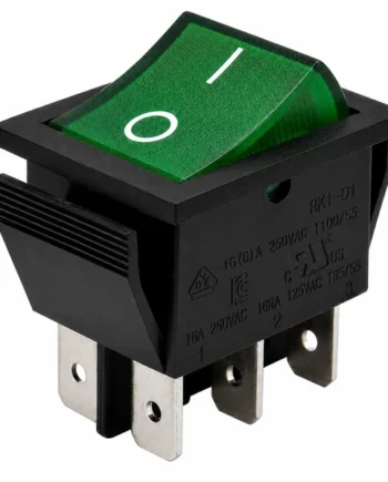 Interruptor basculante ON-OFF DPDT 6 vias Verde 16 A
