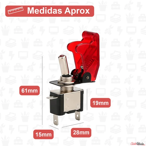 Interruptor De Palanca LED De Metal Flick Flip 12V 20A PDT ON/OFF 2 Pines Led Rojo