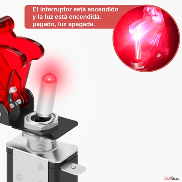 Interruptor De Palanca LED De Metal Flick Flip 12V 20A PDT ON/OFF 2 Pines Led Rojo
