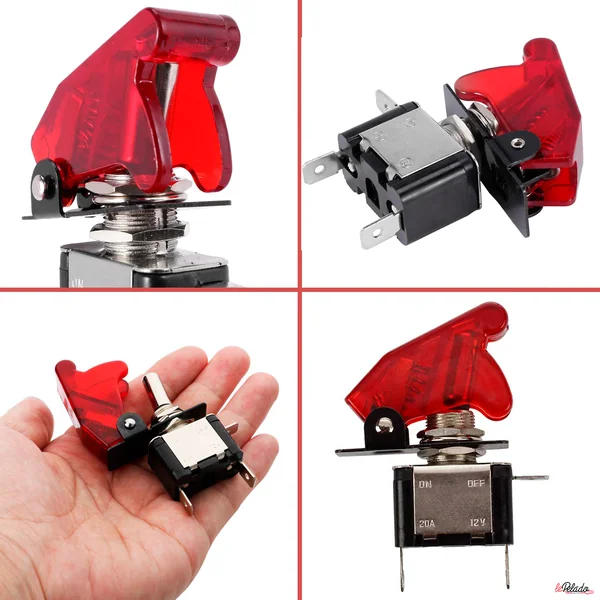 Interruptor De Palanca LED De Metal Flick Flip 12V 20A PDT ON/OFF 2 Pines Led Rojo