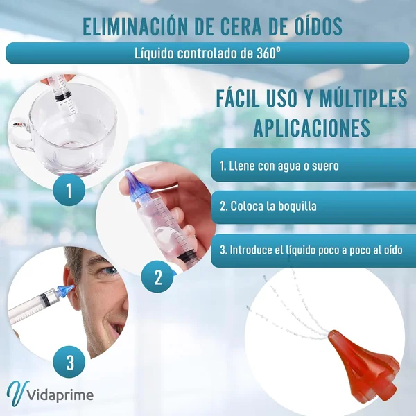 Jeringa Lavado Oídos Profesional x5 Boquillas Suaves
