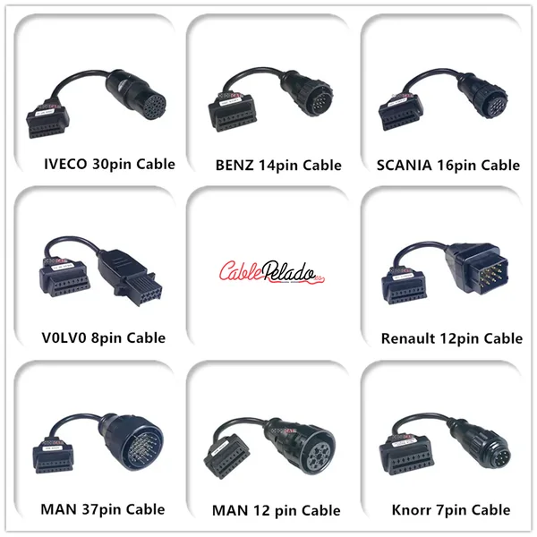 Juego de cables conectores de diagnostico OBD Camión Negro
