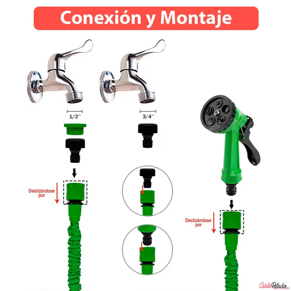 Kit Pistola De Riego Regulable Con 3 Adaptadores V2 Verde