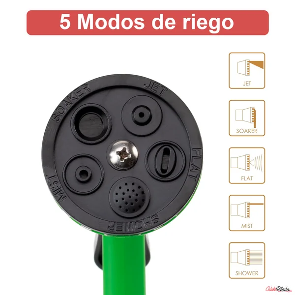 Kit Pistola De Riego Regulable Con 3 Adaptadores V2 Verde
