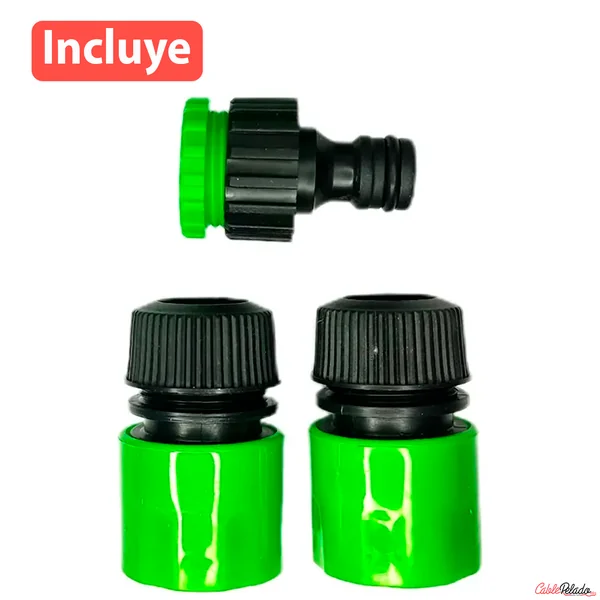 Kit Pistola De Riego Regulable Con 3 Adaptadores V2 Verde