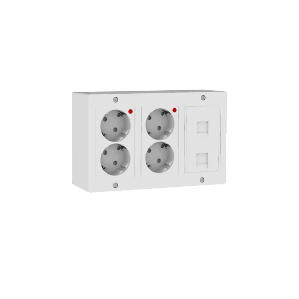 Kit puesto trabajo electrico 4 schukos y 2 RJ45 v2 Blanco