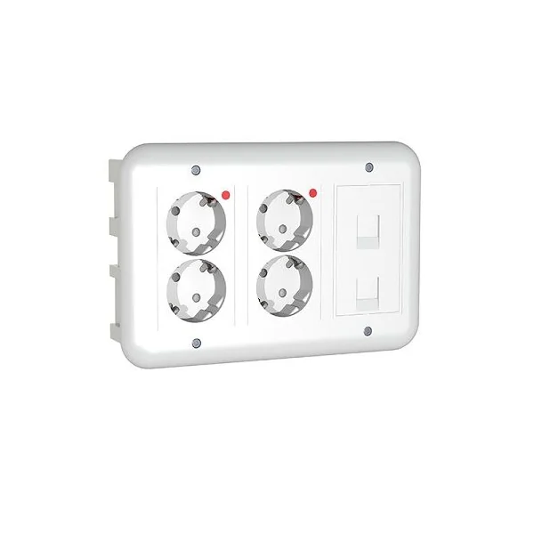 Kit puesto trabajo empotrar 4 schukos y 2 RJ45 v2 Blanco
