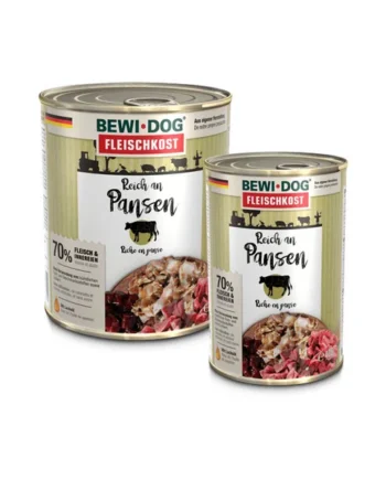 Lata BEWI DOG de tripa verde, ternera y cerdo 400 gr.