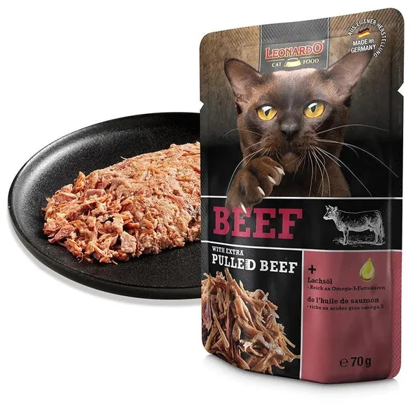 Leonardo Ternera con Extra Pulled Beef | Sobre de Comida Húmeda para Gatos