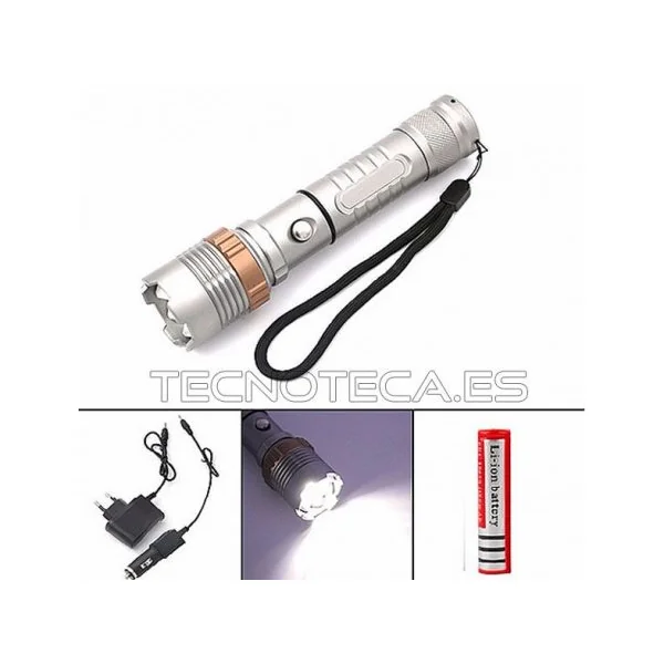Linterna Led + batería 18650 + 2 cargadores 600 Lumenes