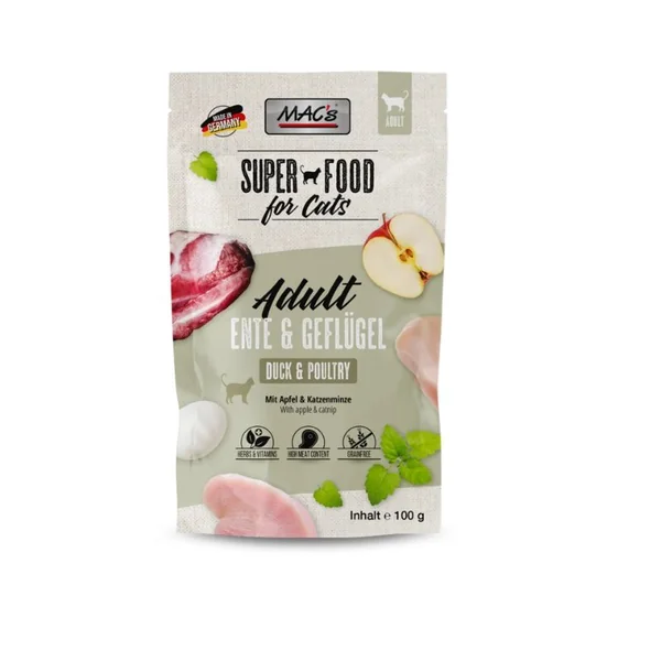 MAC’s Gato Bolsas Pato y Pollo 100g – Comida húmeda completa