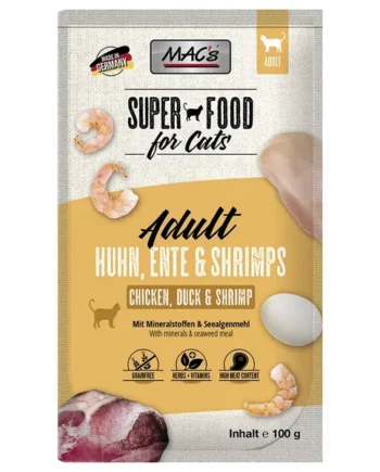 MAC’s Gato Bolsas Pollo, Pato y Camarones 100g – Comida húmeda completa