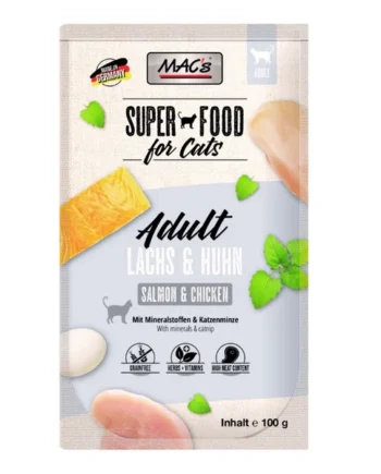 MAC’s Gato Bolsitas Pollo y Salmón 100g – Comida húmeda completa