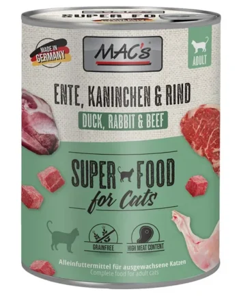 MAC’s Gato Pato, Conejo y Vacuno | Comida Húmeda Natural para Gatos Sin Cereales