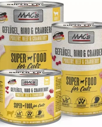 MAC’s Gatos Comida Húmeda sin cereales Pollo, Ternera y Arándanos Rojos