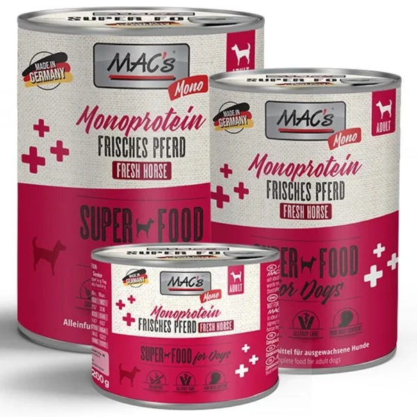 MAC’s Perro Monoproteico Caballo – Comida Húmeda para Perros con Sensibilidad Alimentaria