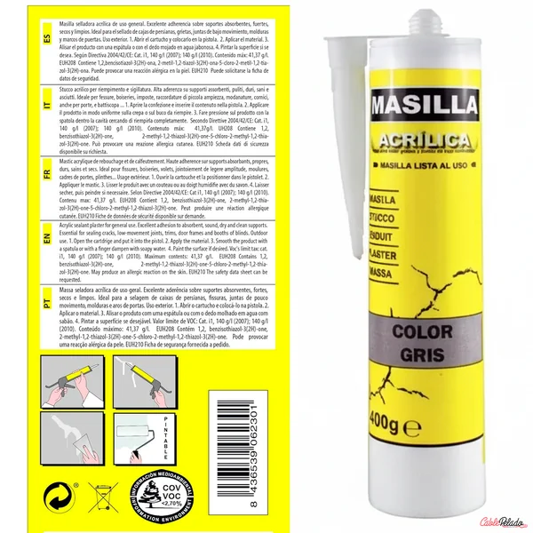 Masilla Acrílica Gris Para Pistola 400 Gramos Gris