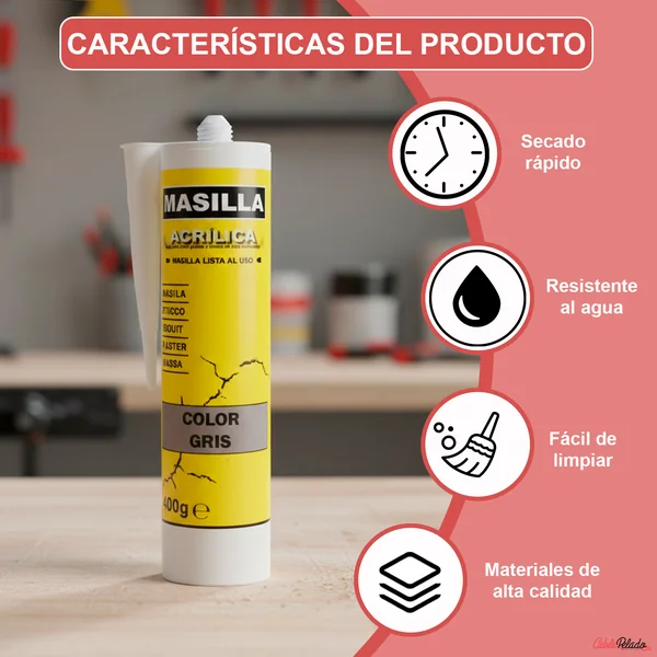 Masilla Acrílica Gris Para Pistola 400 Gramos Gris