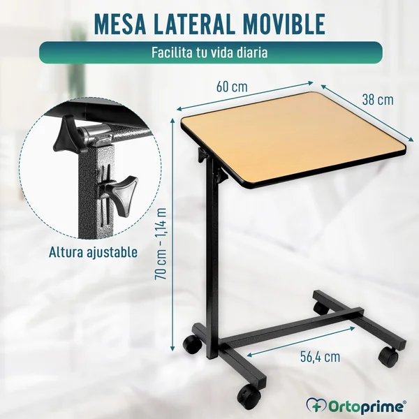 Mesa Auxiliar Plegable con Altura Regulable Tablero Abatible 90°