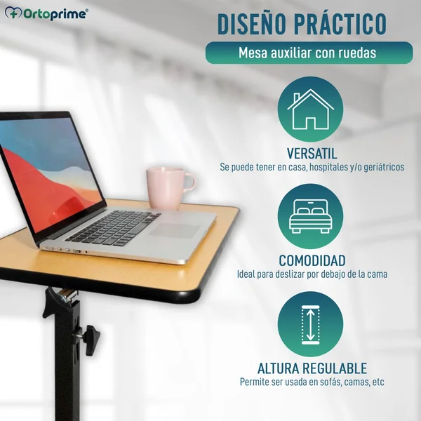 Mesa Auxiliar Plegable con Altura Regulable Tablero Abatible 90°