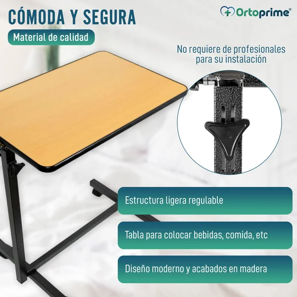 Mesa Auxiliar Plegable con Altura Regulable Tablero Abatible 90°