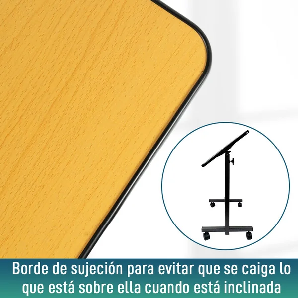 Mesa Auxiliar Plegable con Altura Regulable Tablero Abatible 90°
