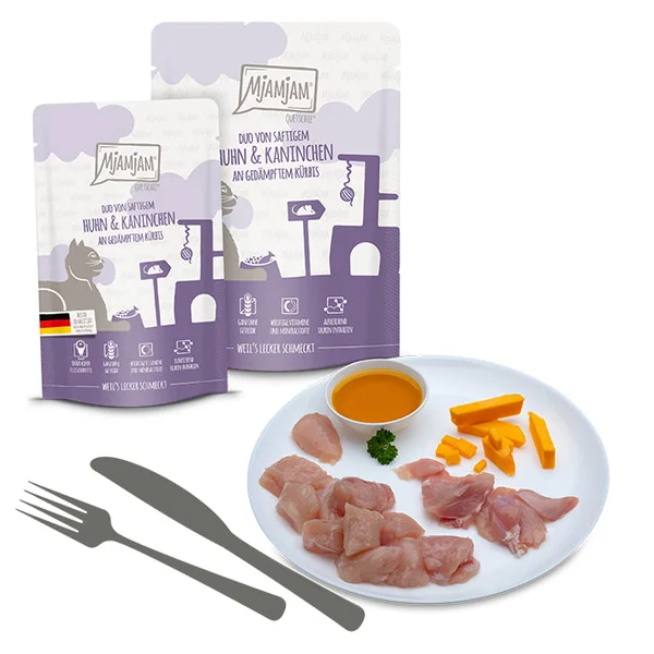 MjAMjAM - DUO de jugoso Pollo y Conejo con calabaza 125g
