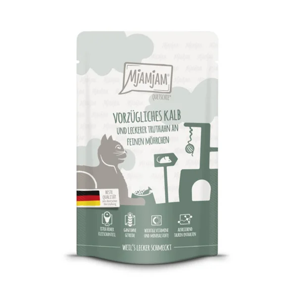 MjaMjaM Gato - Pouch ternera y pavo con zanahorias 125gr