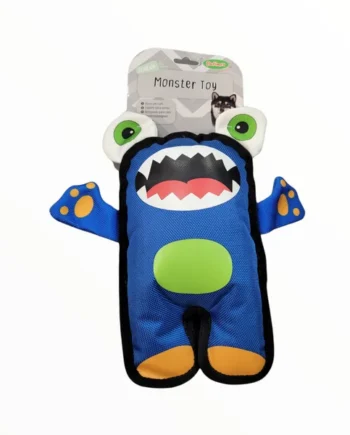 Monster Toy Blue — Peluche Monstruo Resistente con Chirriador para Perros
