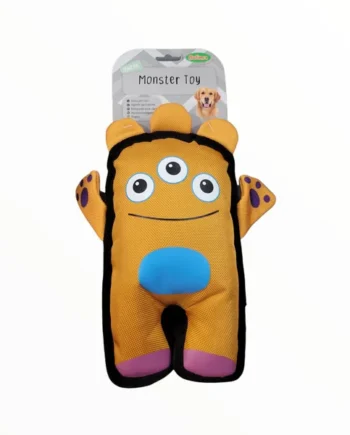 Monster Toy Yellow — Peluche Monstruo Resistente con Chirriador para Perros
