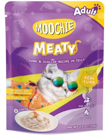 MOOCHIE Atún y Vieiras en Gelatina para Gatos 70 g – Pouch de Comida Húmeda