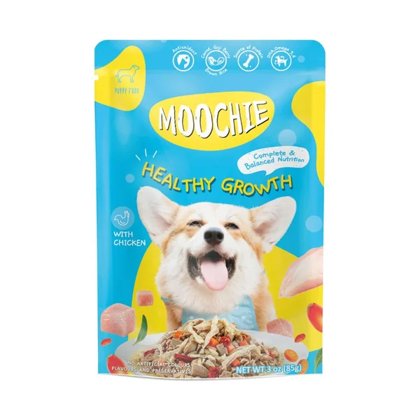 Moochie - Pouch a trocitos Healthy Growth cachorros 85gr