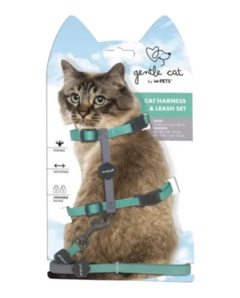 M-Pets Gentle Cat Arnés y Correa para Gatos — Ajustable Verde