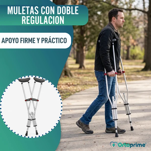 Muletas Axilares de Aluminio con Doble Regulación | Pack x2