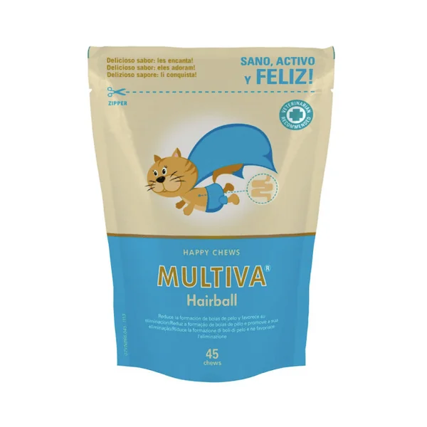 Multiva Hairball bolas de pelo dermatológico y laxante 45 chews gatos