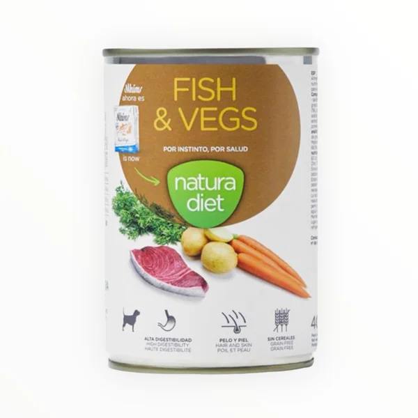 Natura Diet Comida Húmeda Pescado y Vegetales para Perros Adultos — Paté Sin Cereales