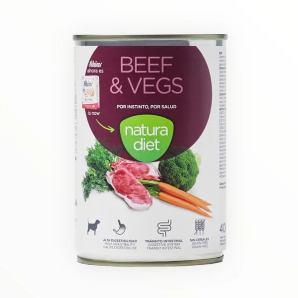 Natura Diet Comida Húmeda Ternera y Vegetales para Perros Adultos — Paté Sin Cereales