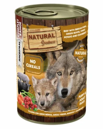 Natural Greatness Receta de Vacuno con Cerdo Ibérico, Judías Verdes, Boniato y Arándanos