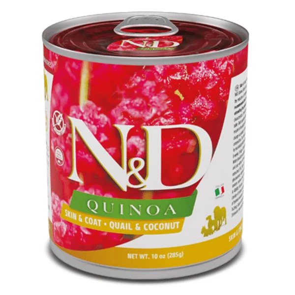 ND dog quinoa lata CODORNIZ skin coat perros 6x285 g