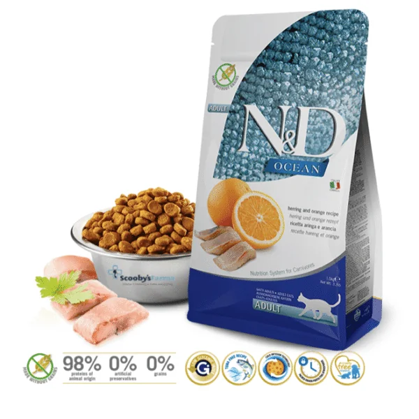 ND Ocean arenque naranja gatos adultos