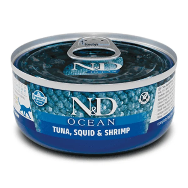 ND Ocean atún calamar gambas latas gatos adultos 24x70 g