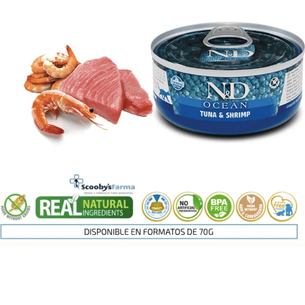 ND Ocean atún gambas gatos adultos 24x70 g