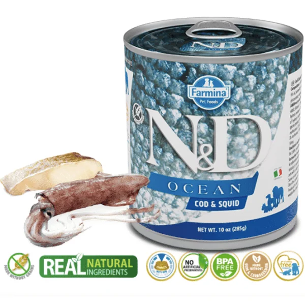 ND Ocean Bacalao Calamar lata 6x285 g perros adultos