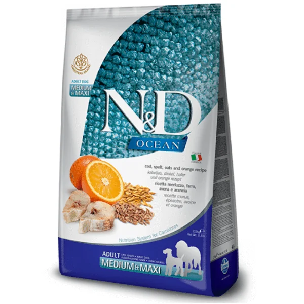 ND Ocean dog bacalao Espelta Avena Naranja perros adultos medium maxi