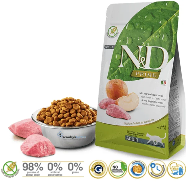 ND Prime Cat Jabalí Manzana SIN CEREALES gatos adultos