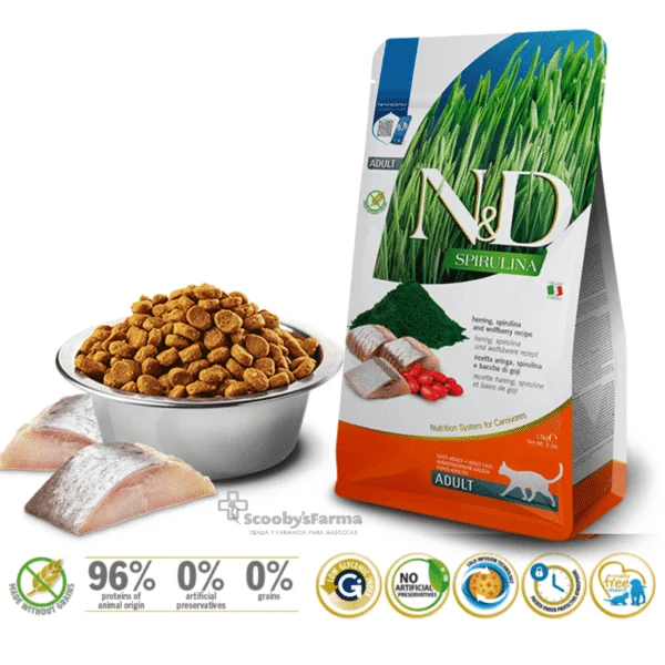 ND SPIRULINA Cat Arenque y Bayas de Goji gato adulto 1,5 kg