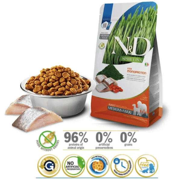 ND Spirulina Dog med-maxi Arenque perros adultos