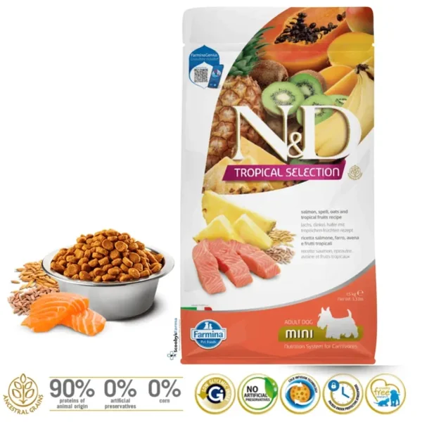 ND Tropical salmón perros mini pienso para perros
